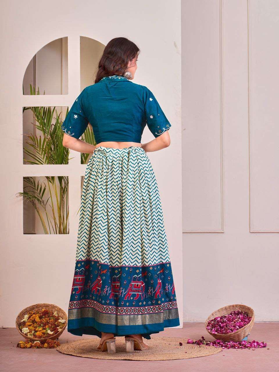 Women's Tussar Silk Patola Print Lehenga Choli Set with Foil Work